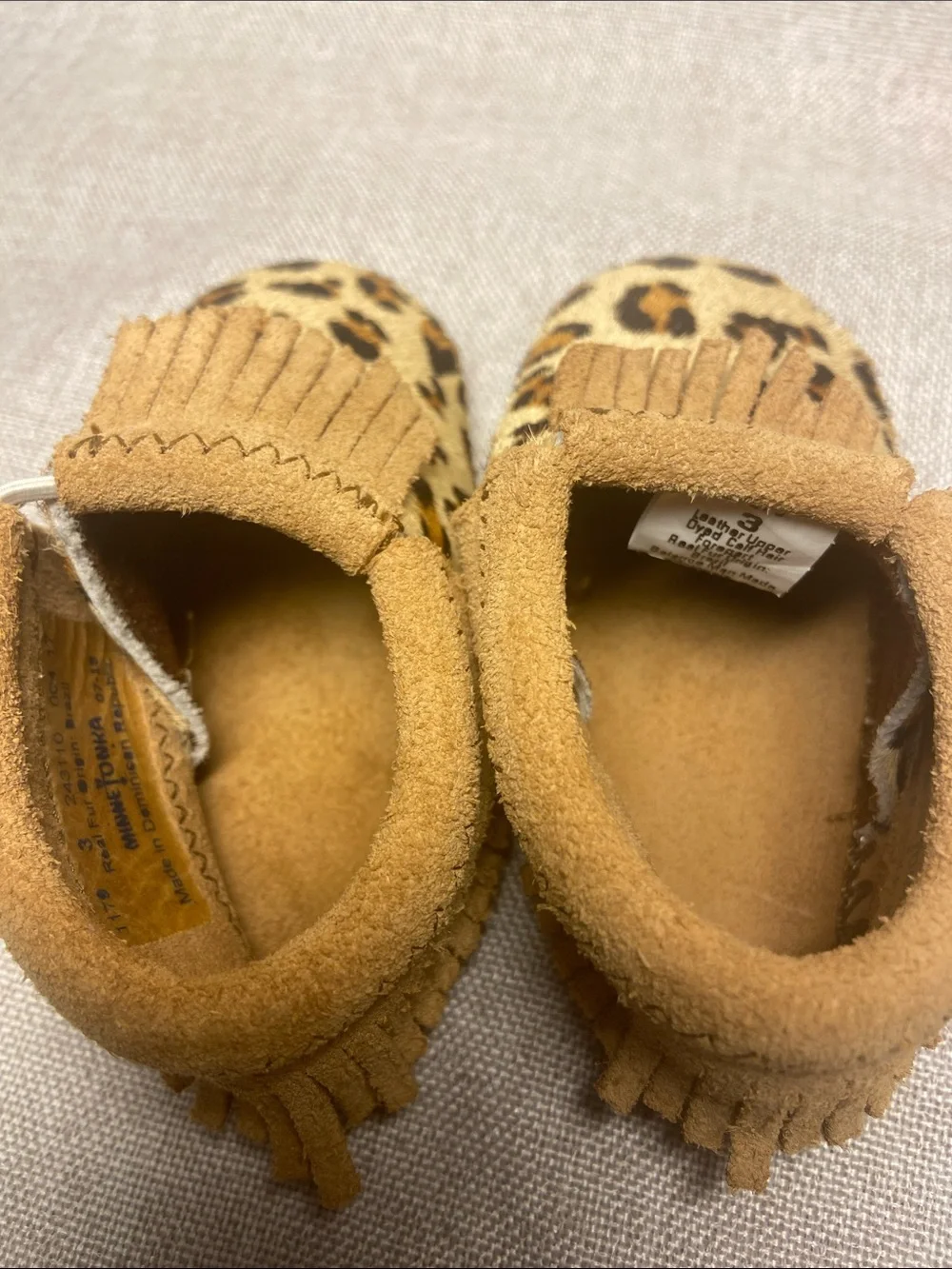 Minnetonka Leopard Print Fringe Moccasins -  Size 3 (Infant/Toddler),...